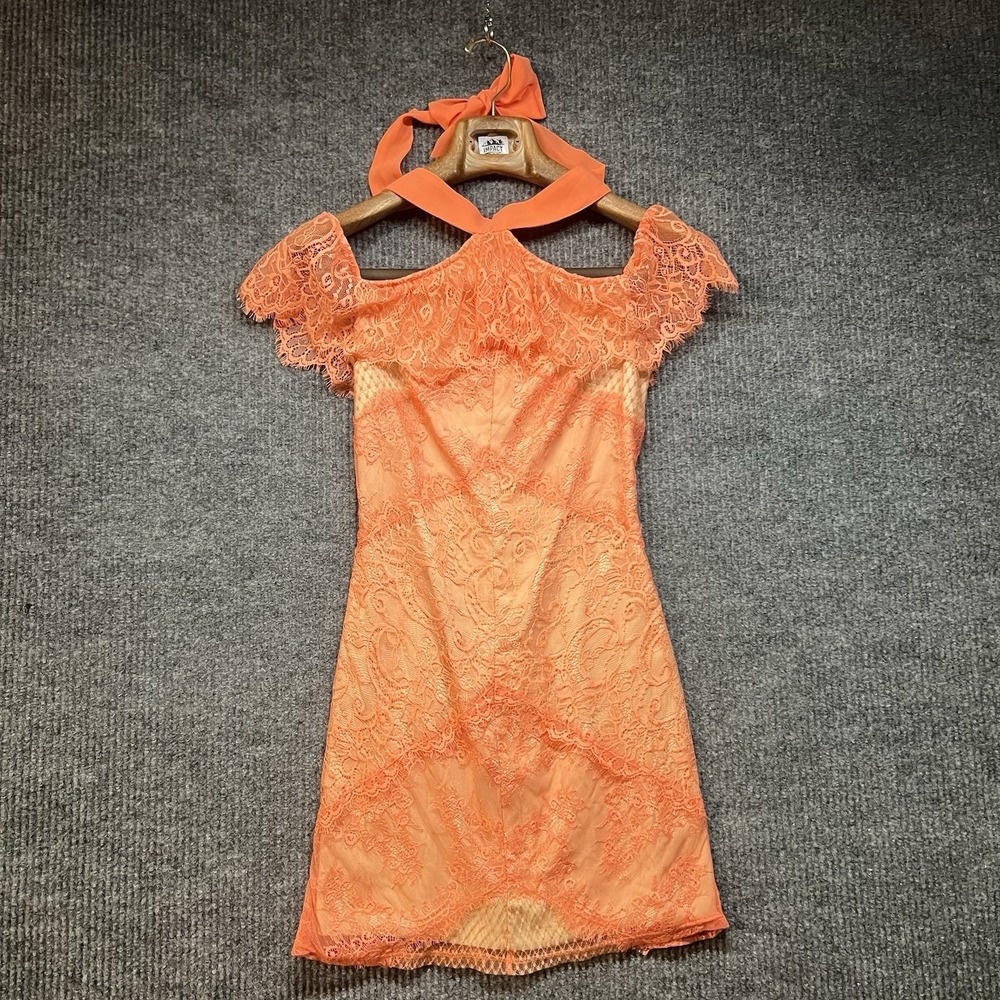 Bebe Coral Peach Mini Dress Halter Neck Women's Size 0 Y2K Baby Doll Casual